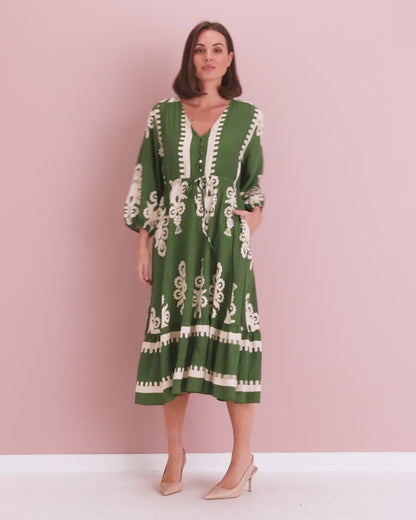 Rosalie Dress - Green Tapestry