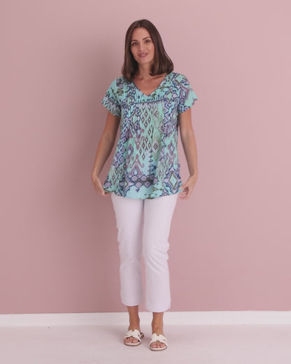 Carmody Cotton Top - Mint Motifs