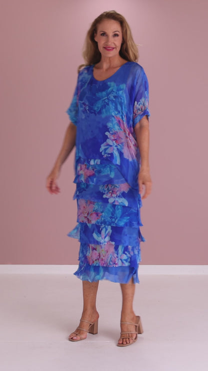 Margo Silk Dress - Cobalt Floral