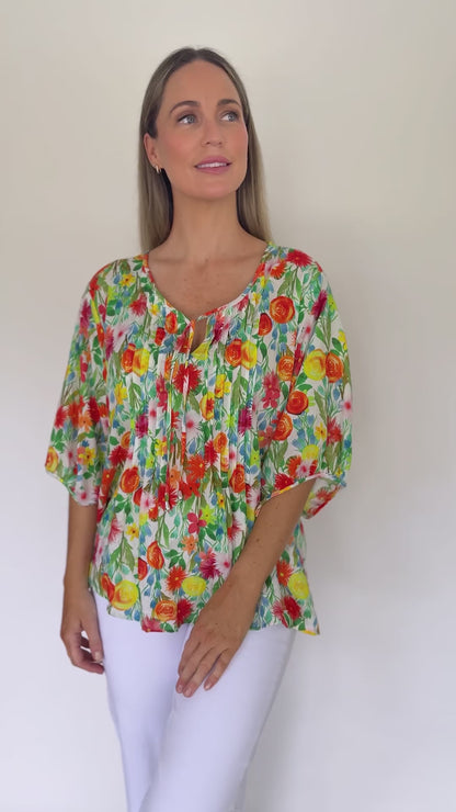Toulouse Cotton Blouse - Rainbow Floral