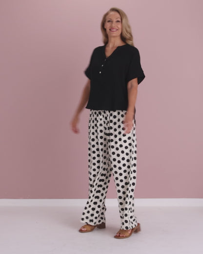 Demi Wide Leg Pants - Ivory/Black Spot