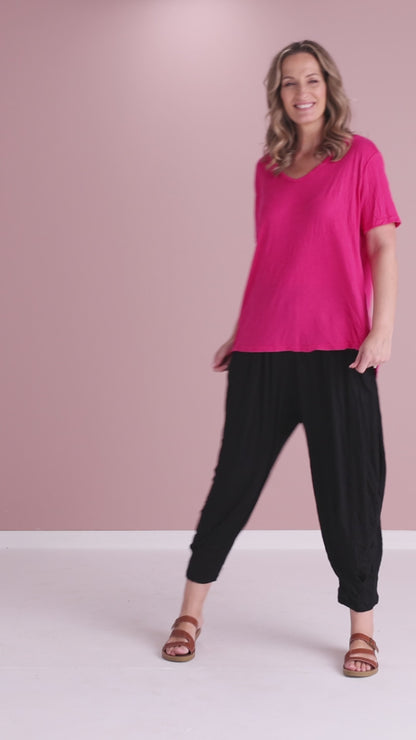 Shayla Crinkle Cotton Tee - Hot Pink