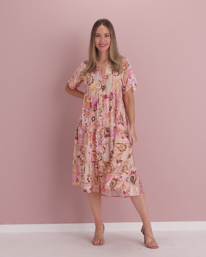Aisha Dress - Peach Honey Paisley