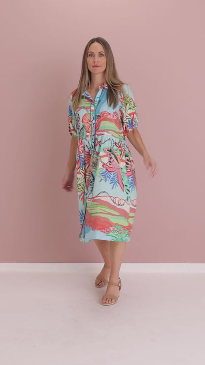 Rio Reef Shirt Dress - Tropical Beach Print