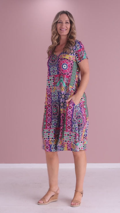 Christobel Dress - Hot Pink Mosaic