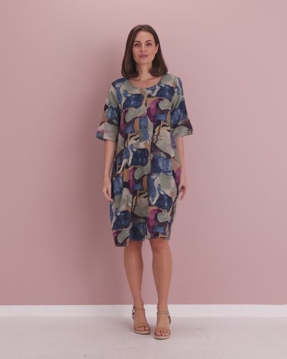 Eva Cotton Dress - Watercolour Lake