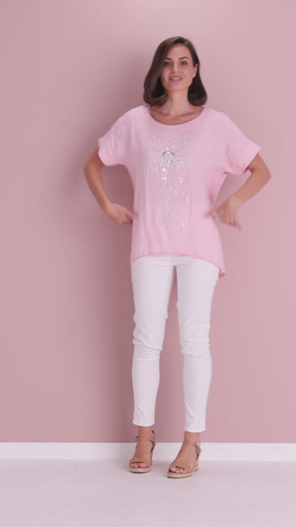 Myra Linen & Cotton Top - Pink