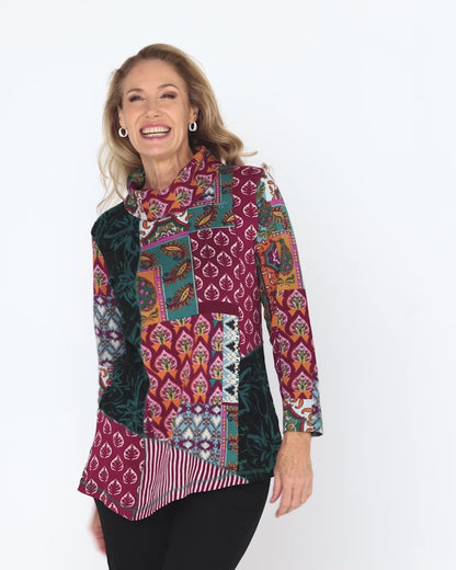 Prato Cowl Neck Top - Patchwork