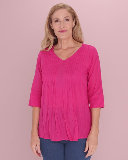 Evie Pleated Top - Hot Pink
