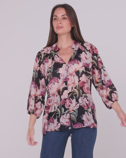 Bridgeton Blouse - Midnight Peony