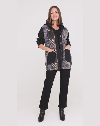 Ari Chenille Knit & Canvas Jacket - Black Mix