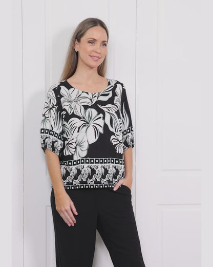 Falkiner Border Print Top - Black