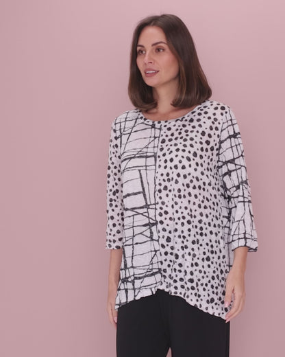 Marion Burnout Jersey Top - White/Black Sketch
