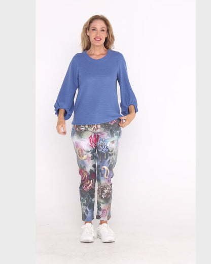 Everlee Pants - Blue Pink Roses