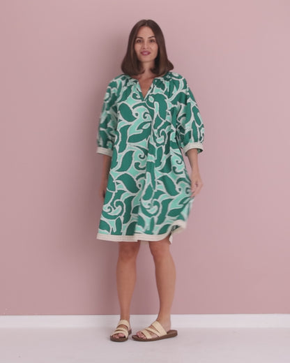 Santiago Tunic Shirt Dress - Teal/Jade Swirl