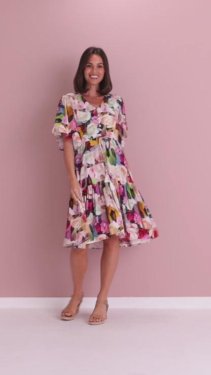 Alora Petite Dress - Pastel Floral Painting