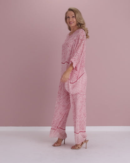 Arlette Silk Pants - Shell Pink Swirl