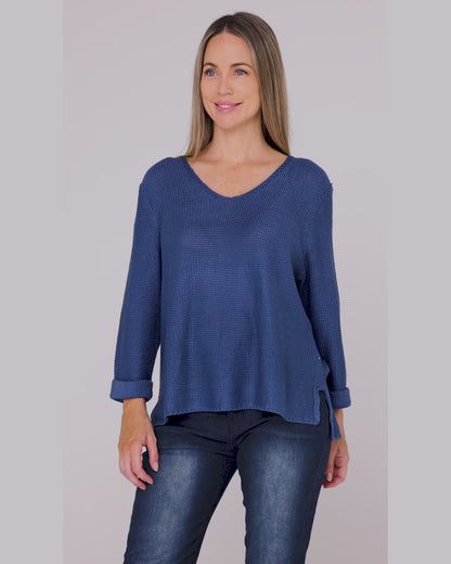 Emmy Cotton Knit Jumper - Denim Blue