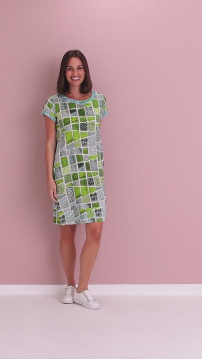 Barbara Petite Cotton Dress - Green Patch