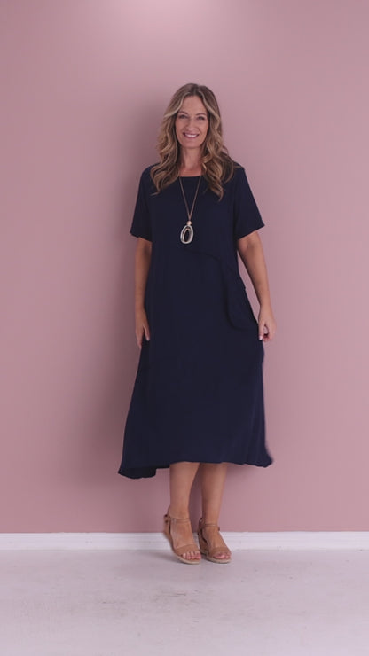 Shona Cotton & Linen Dress - Navy