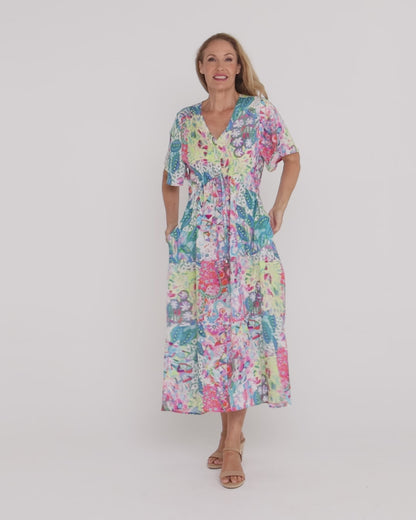 Glinda Cotton Maxi Dress - Pastel Kaleidoscope