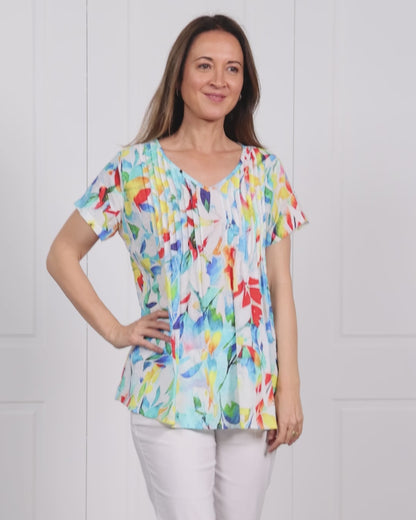 Carmody Floral Pintuck Top - Watercolour Garden