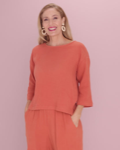 Tarin 3/4 Sleeve Top - Rust