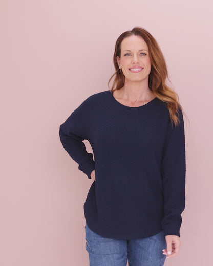 Brenda Waffle Knit - Navy