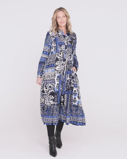 Bhadoi Maxi Dress - Blue Patchwork