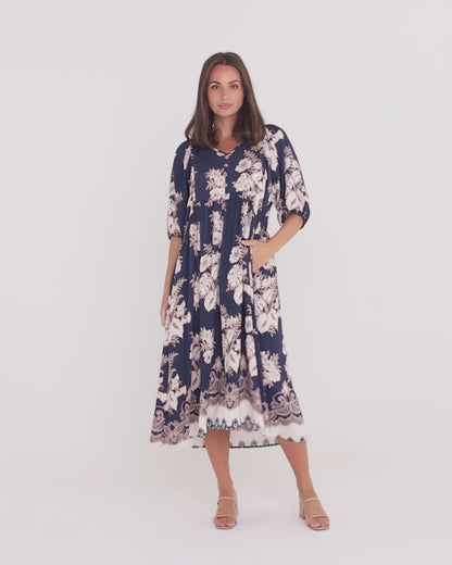 Sabina Dress - Navy/Lace Bouquet