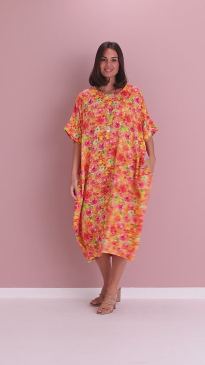 Ayla Cotton Cocoon Dress - Tangerine Rose