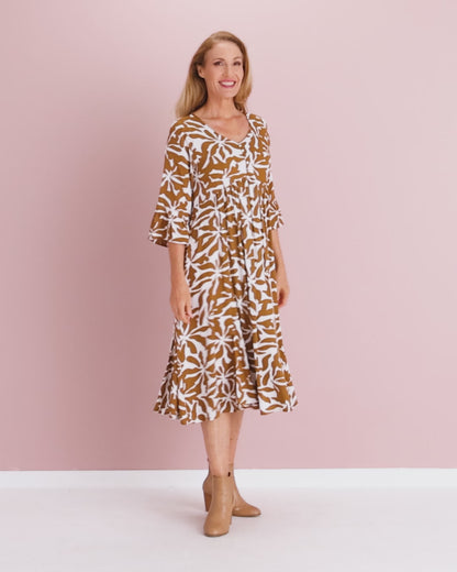 Brighton Sleeved Dress - Wild Ochre