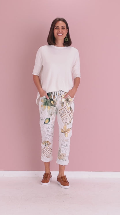 Alina Pants - Gold & Jade Leaf