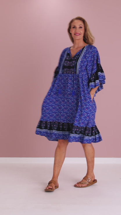 Wategos Dress - Royal Blue Jacobean