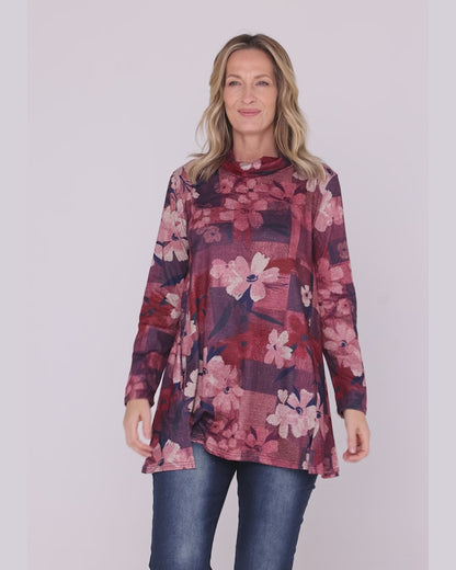 Lina Cowl Knit Tunic - Pink Floral