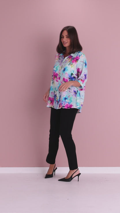 Cindy Shirt - Aqua/Magenta Floral