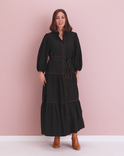 Manhattan Maxi Shirt Dress - Black/Choc