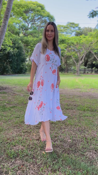 Waterhouse Dress - White/Orange Artisan Floral