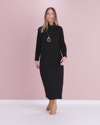 Weekend Cowl Fleece Dress - Black