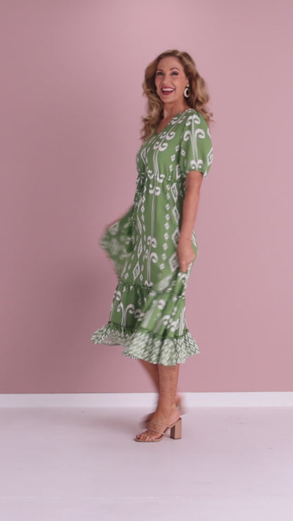 Neesha Dress - Green/White Print