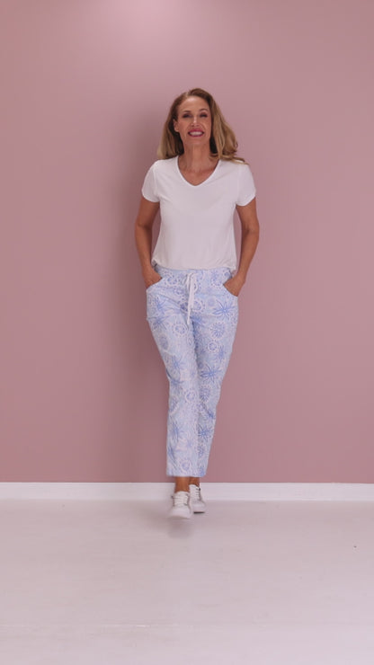 Printed Crushed Drawstring Pants - Summer Blue