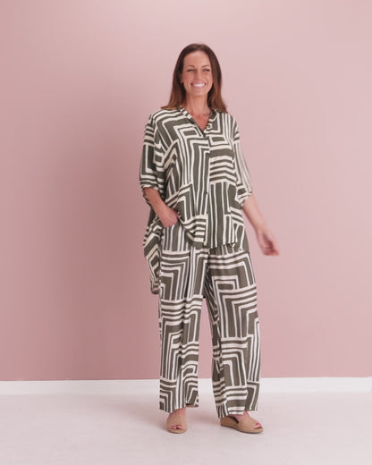 Demi Wide Leg Pants - Khaki Print