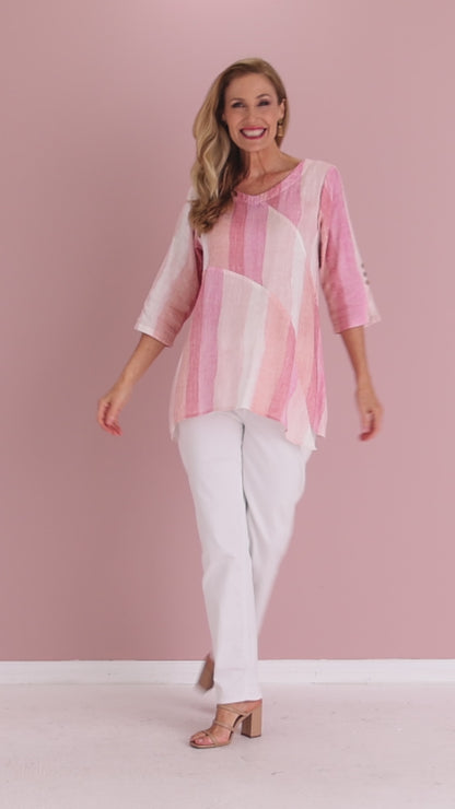 Janine Linen Top - Pink Dawn Gradient