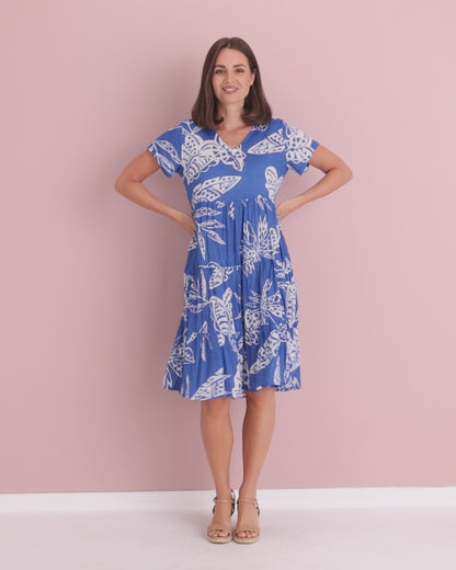 Thalia Tiered Cotton Dress - Cobalt Tropical