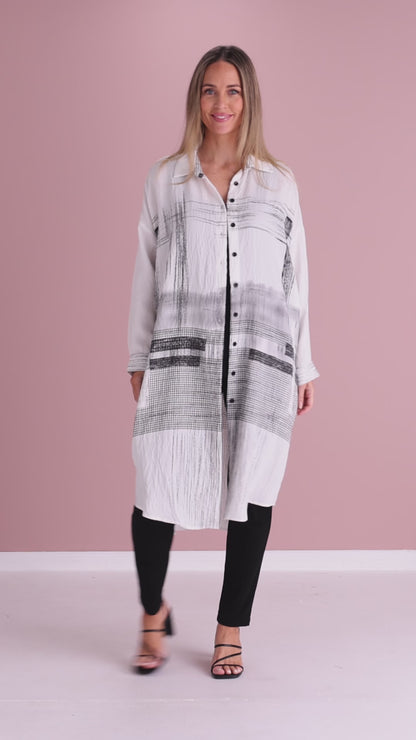 Richmond Tunic Shirt - White/Black Sketch