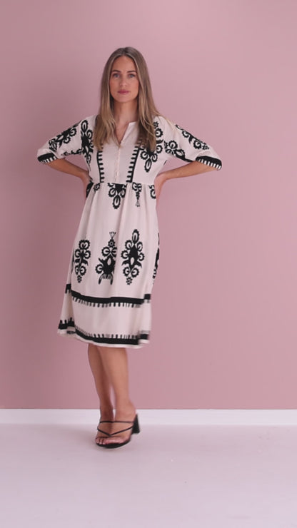 Zalara Dress - Cream/Black Print