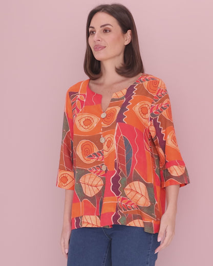 Mahri Linen Top - Papaya