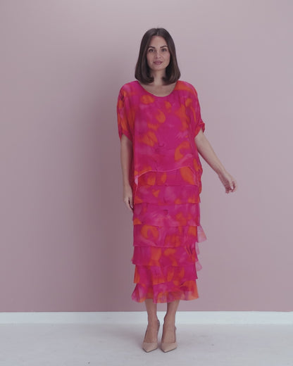 Margo Silk Dress - Raspberry Citrus Ripple