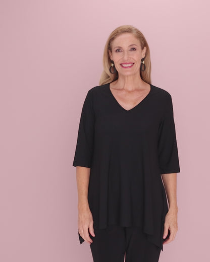 Andrea Vee Neck Mid Sleeve Top Black