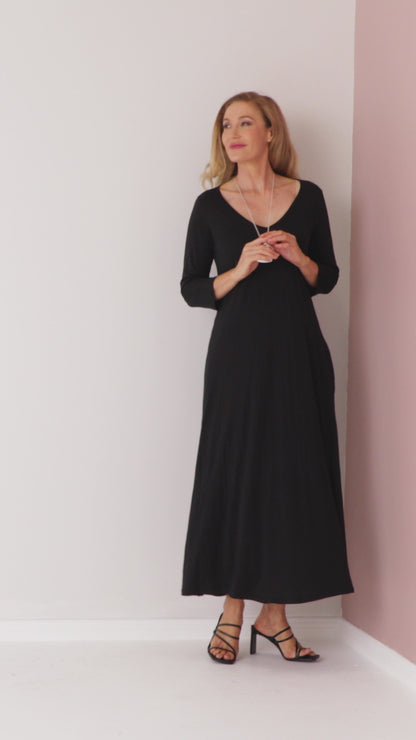 Sally Bamboo & Cotton Midi Dress - Black